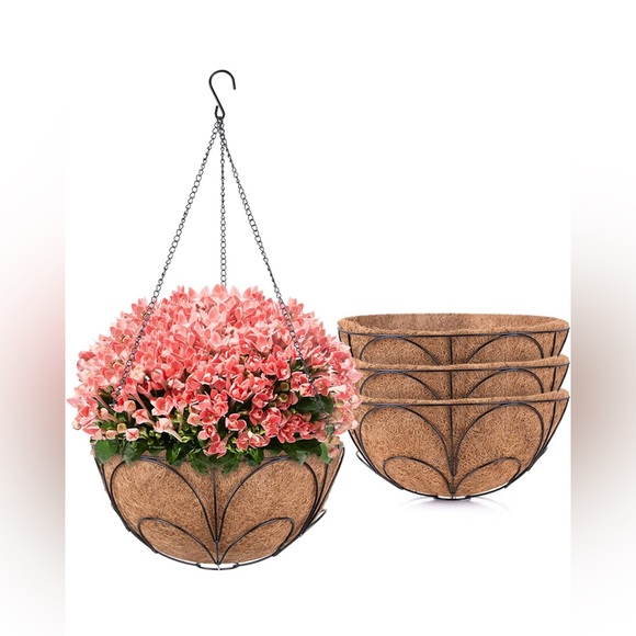 Other - Set of 4 Hanging Planter Baskets - Black Metal